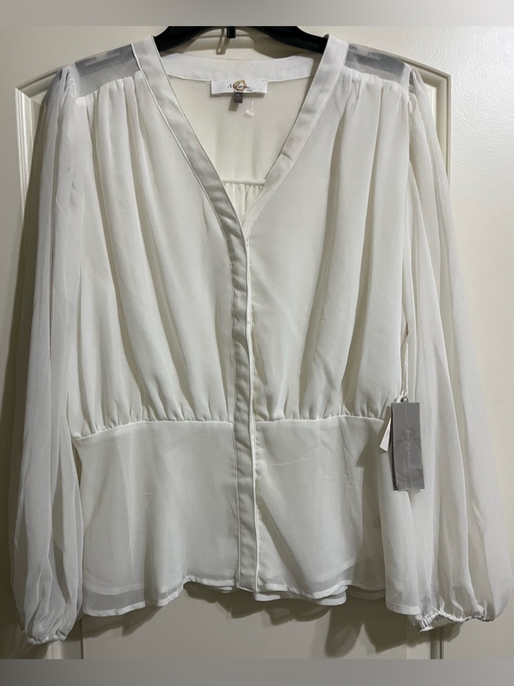 NWT Melograno Rico Women’s White Semi Sheer Boho Peasant Button Blouse Top XL - Picture 1 of 11